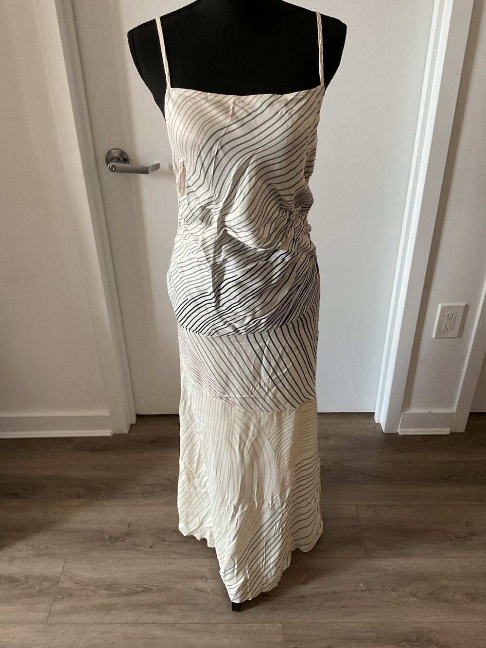 Anthropologie Conditions Apply Ruched Striped Slip Dress Size Medium M